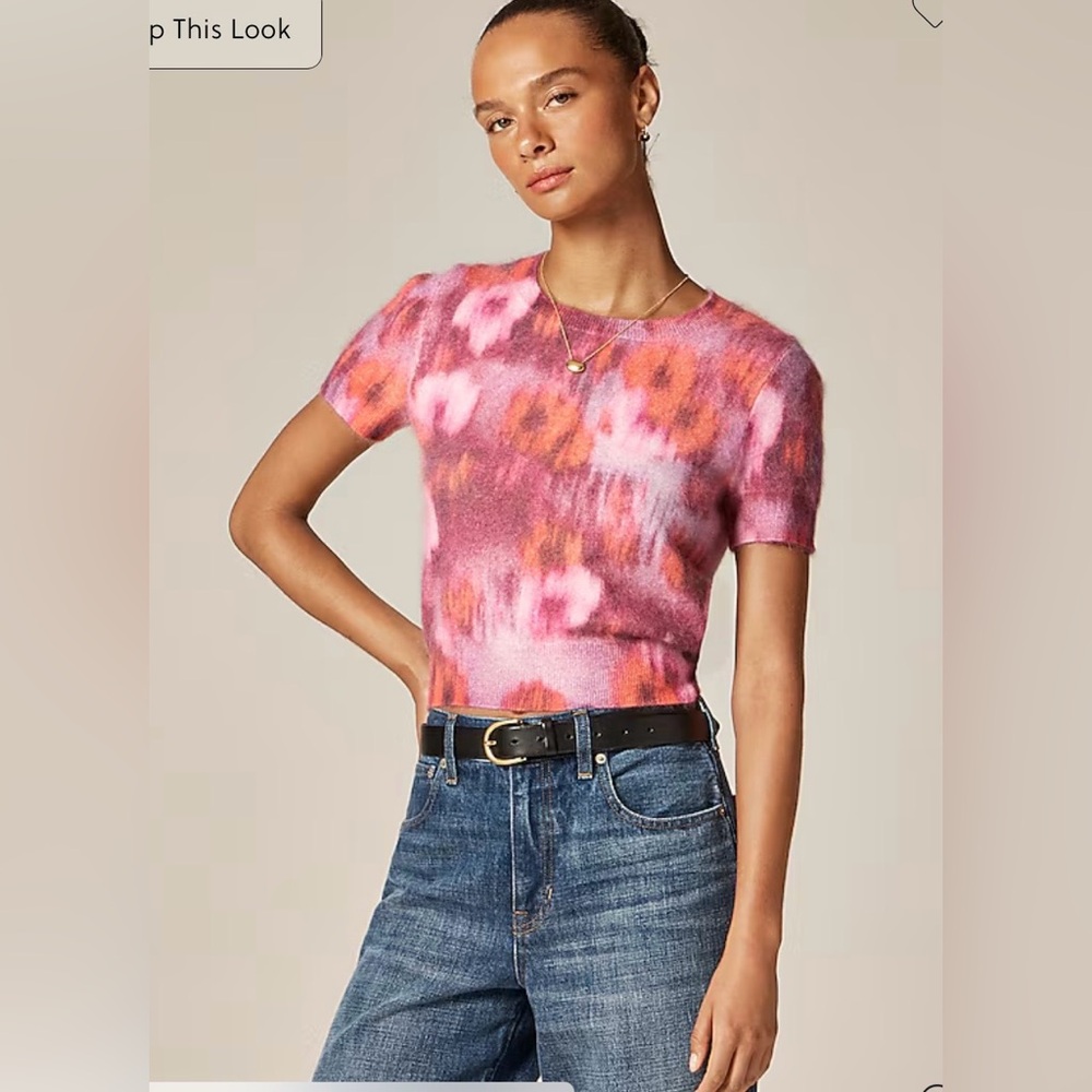 👌JCREW NEW! Brushed Cashmere Tee in Water Color Floral SZ L- #CM664